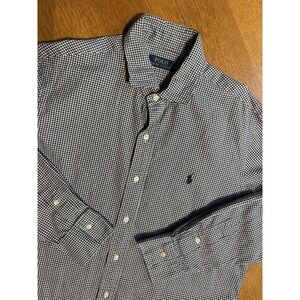 Polo Ralph Lauren Shirt Mens L Gingham Check Button Down Cotton Black Pony